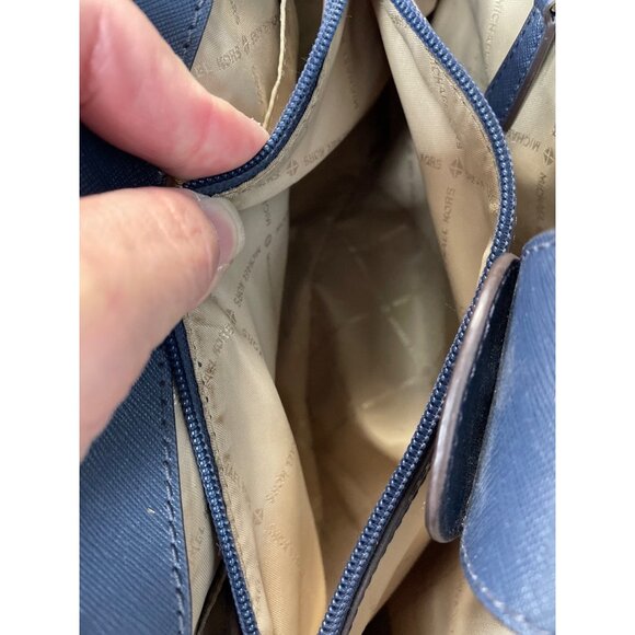 Michael Kors Womans Navy Blue Saffiano Leather Satchell Crossbody L SKU 9525 - Picture 14 of 16